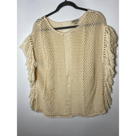 Lucky Brand Women's Poncho Frill Trim Size Medium Cream 100% Cotton - Picture 1 of 5